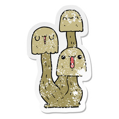 distressed sticker of a cartoon mushroom