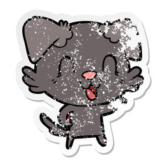 distressed sticker of a laughing cartoon dog