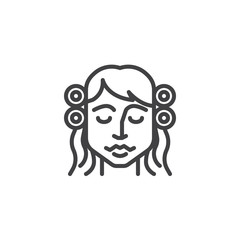 Make-up woman face line icon. linear style sign for mobile concept and web design. Woman with curlers outline vector icon. Symbol, logo illustration. Pixel perfect vector graphics