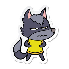 sticker of a cartoon annoyed wolf