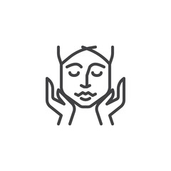 Face massage line icon. linear style sign for mobile concept and web design. Woman face and hands outline vector icon. Beauty treatment symbol, logo illustration. Pixel perfect vector graphics