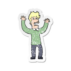 retro distressed sticker of a cartoon terrified man