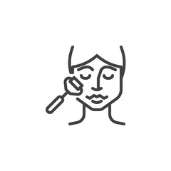 Face massage line icon. linear style sign for mobile concept and web design. Woman with facial jade roller outline vector icon. Facial beauty treatment symbol, logo illustration. Pixel perfect vector
