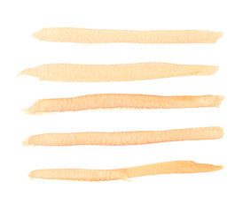 Set of horizontal yellow watercolor lines on clean white background