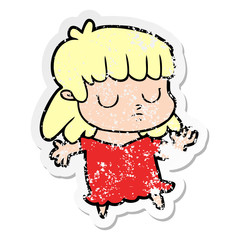 distressed sticker of a cartoon indifferent woman