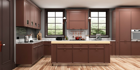 Modern kitchen interior. 3d  rendering.