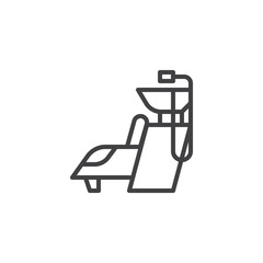 Hair washing chair line icon. linear style sign for mobile concept and web design. Barber washing chair with washbasin outline vector icon. Symbol, logo illustration. Pixel perfect vector graphics