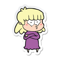 sticker of a cartoon whistling girl