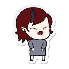 sticker of a cartoon laughing vampire girl