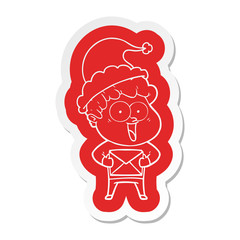 Fototapeta premium cartoon sticker of a happy man wearing santa hat