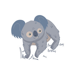 Cute koala bear on the grass. Australian marsupial animal. Wild creature. Fauna theme. Vector design