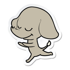 sticker of a cartoon smiling elephant running