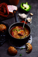 Goulash soup with smoked sausages