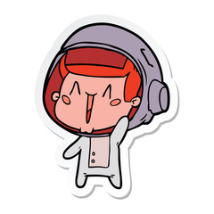sticker of a happy cartoon astronaut waving