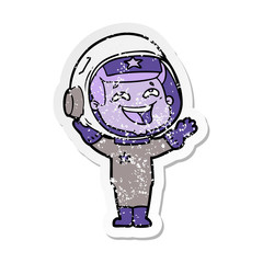 Obraz na płótnie Canvas distressed sticker of a cartoon laughing astronaut