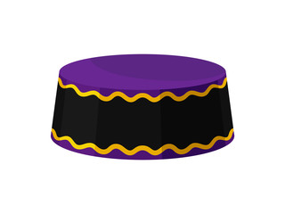 Flat vector icon of purple-black kufi hat. Traditional round-shaped African cap for men. Male headdress