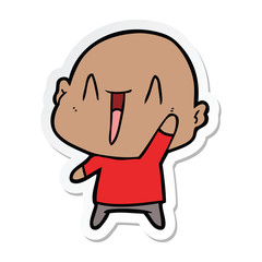 sticker of a happy cartoon bald man