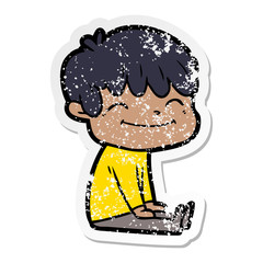 distressed sticker of a cartoon happy boy