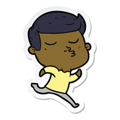 sticker of a cartoon model guy pouting