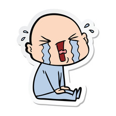 sticker of a cartoon crying bald man