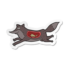sticker of a cartoon wolf with mouse in belly
