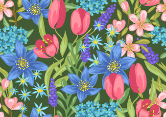Seamless pattern with spring flowers.