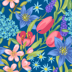 Seamless pattern with spring flowers.