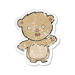 retro distressed sticker of a cartoon worried teddy bear