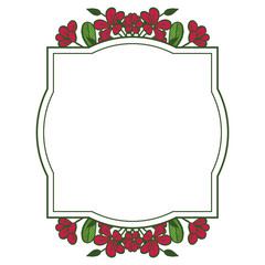 Vector illustration red flowering and green leafy frames hand drawn
