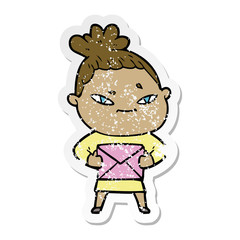 distressed sticker of a cartoon woman