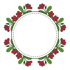 Vector illustration red flowering and green leafy frames hand drawn