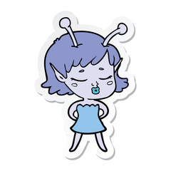 sticker of a cute alien girl cartoon