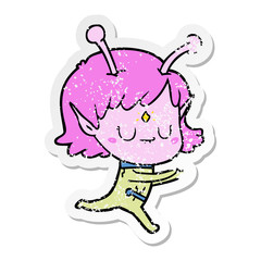 distressed sticker of a cartoon alien girl