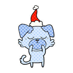 cute comic book style illustration of a dog wearing santa hat