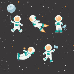Set of space elements. Astronaut, Earth, saturn, moon, UFO, rocket, comet, constellation, sputnik and stars