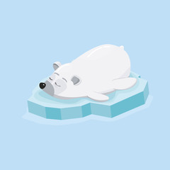 Sleeping polar white bear vector animal cute beauty character funny style pose celebrate Xmas holiday or New Year time big bear animal