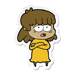 sticker of a cartoon tired woman