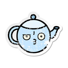 distressed sticker of a cute cartoon tea pot