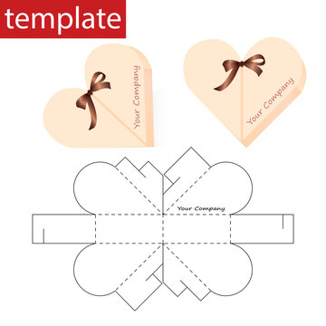 Retail paper box with die cut template. In the shape of a heart.