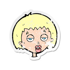 retro distressed sticker of a cartoon bored woman