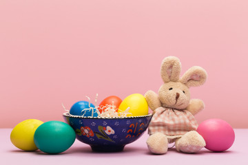easter eggs on colour background
