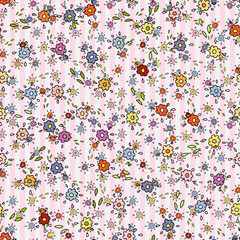 Cartoon Tiny wild flowers on stripped background seamless vintage  pattern isolated