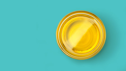 Top view of olive oil bowl isolated