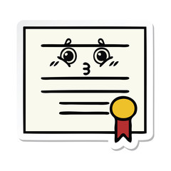 sticker of a cute cartoon graduation diploma