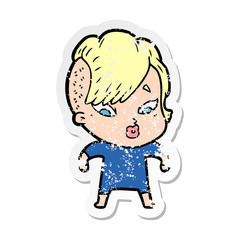 distressed sticker of a cartoon surprised girl