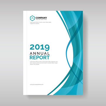 Annual report template with abstract wavy shapes