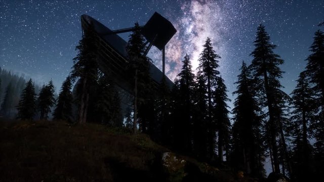 astronomical observatory under the night sky stars. hyperlapse