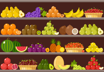 Counter with fruits. Supermarket
