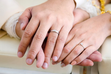 Bride and groom 's hand in wedding day