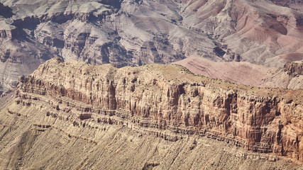 Panoramic view of Grand Canyon rock formations, Arizona, USA.